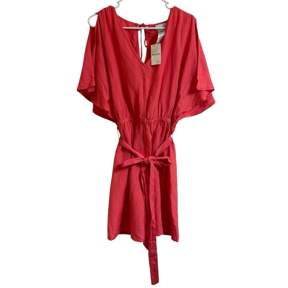 Tommy Bahama St. Lucia Coral Linen Blend Split Shoulder Dress Cover Up Size Lg